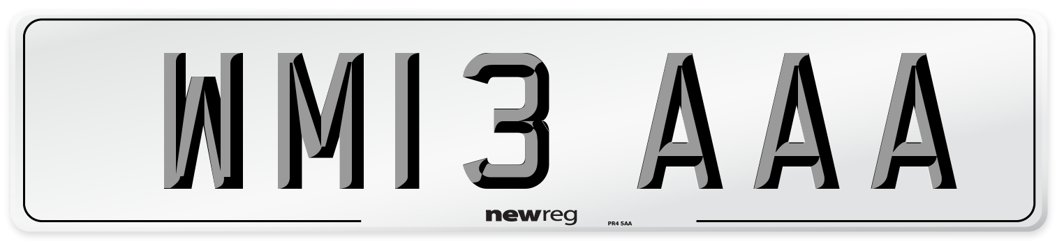 WM13 AAA Number Plate from New Reg